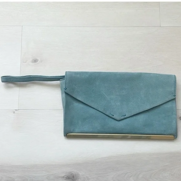 Madewell Eaton blue nubuck leather envelop clutch wristlet - Picture 1 of 7